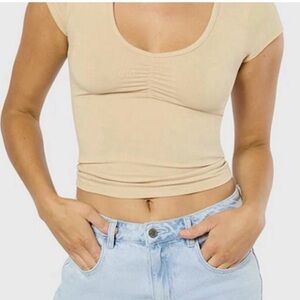 WeWoreWhat Beige Ruched Tee [XXS] [NWT]